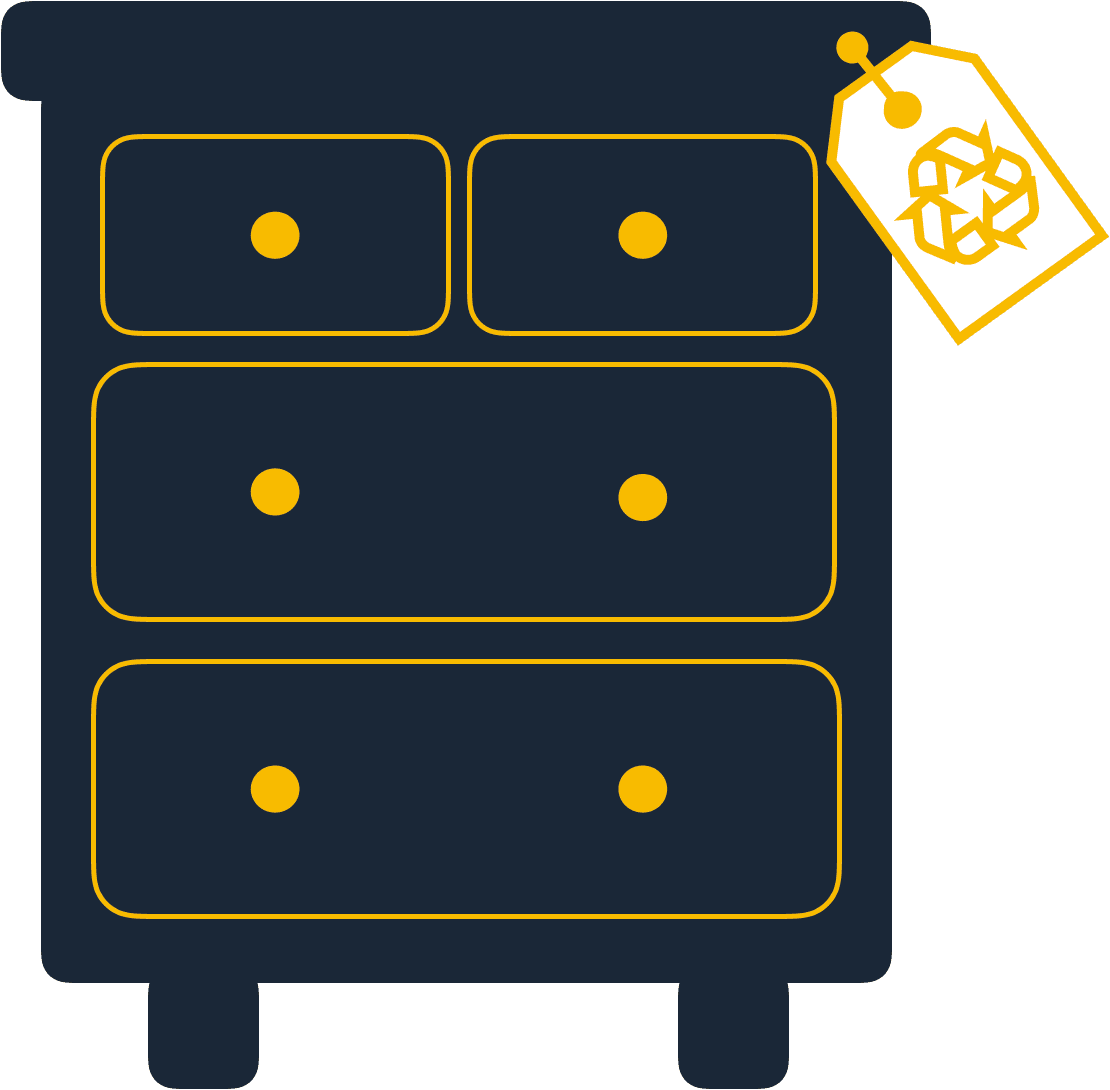 Dresser marked with a recycle tag